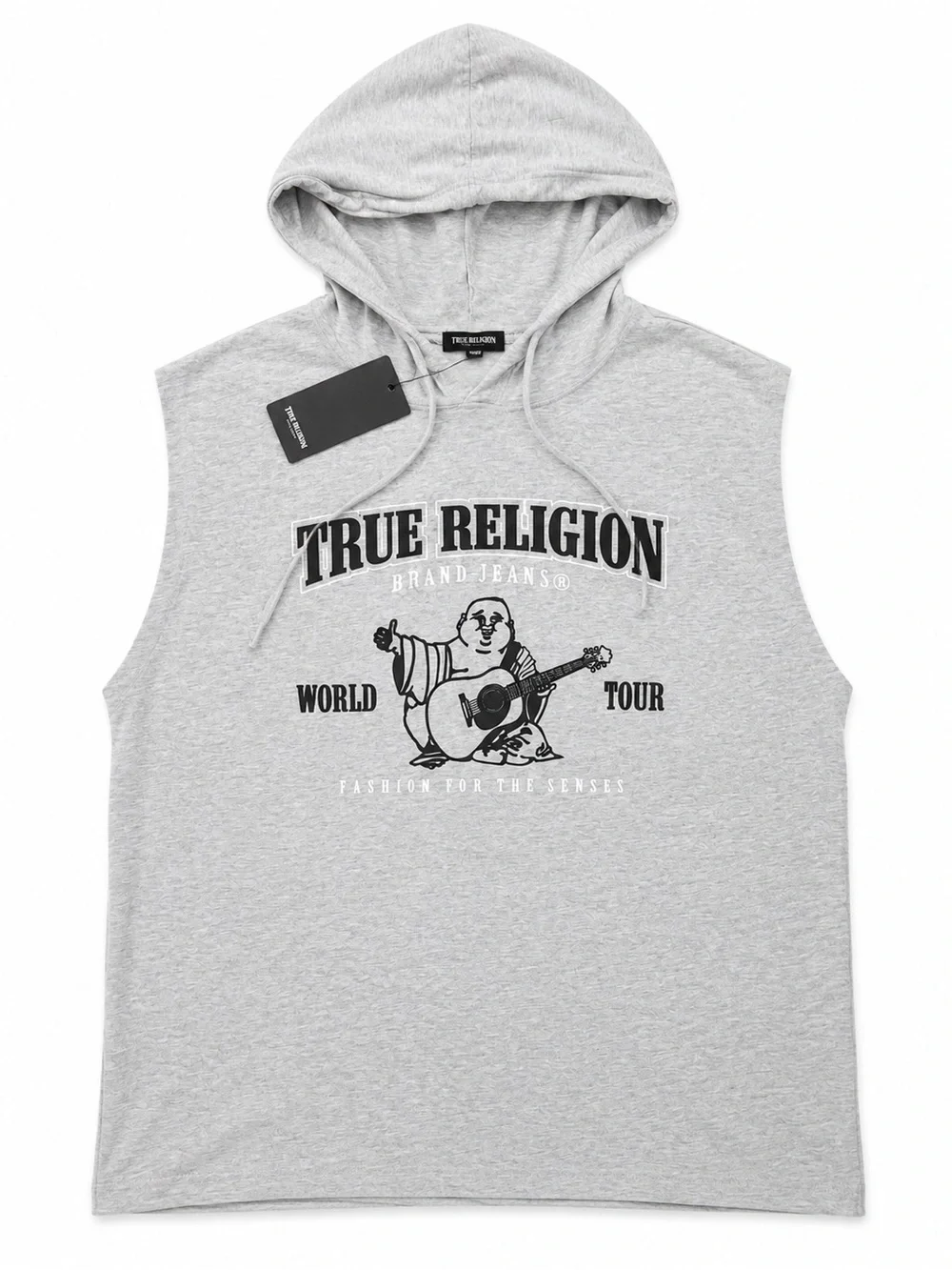 NWT True Religion Hooded Tank Heather Grey World Tour Buddha Logo